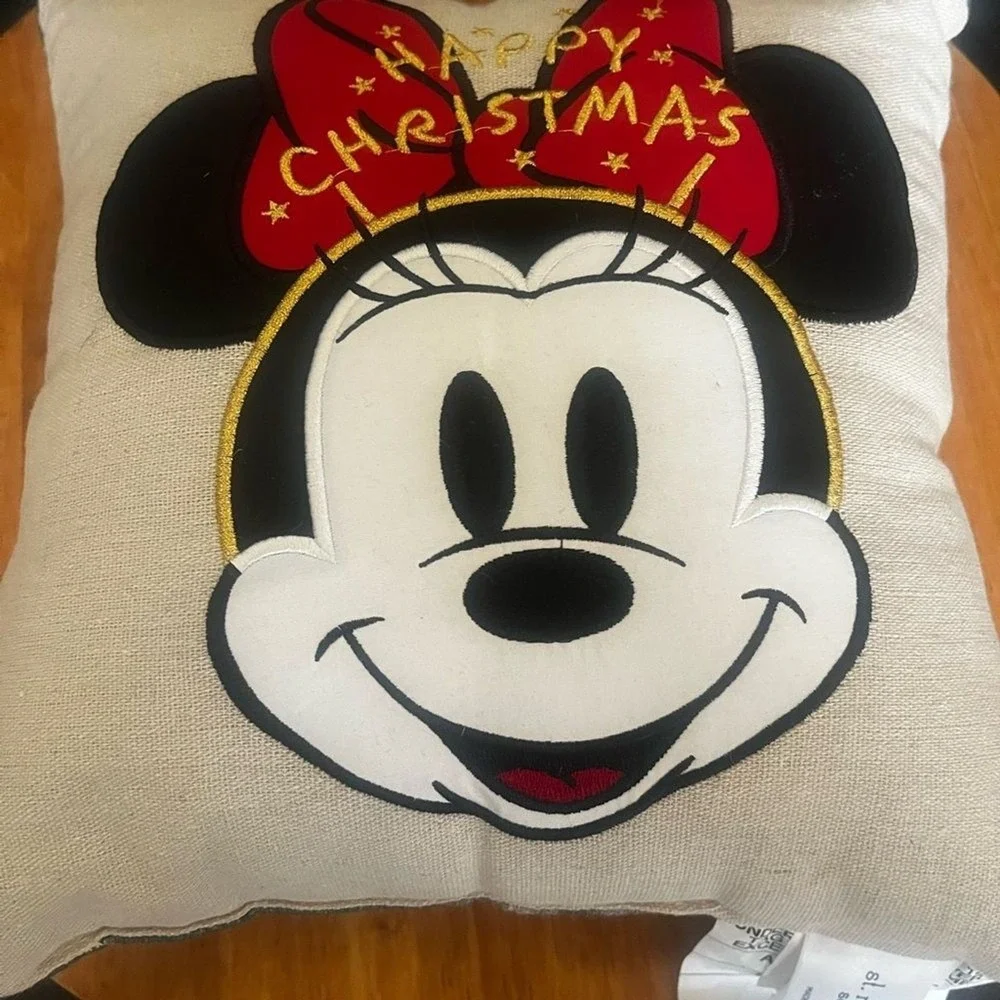 Disney Merry Christmas Mickey and Minnie Mouse Pillow Set Reversable Embroidered